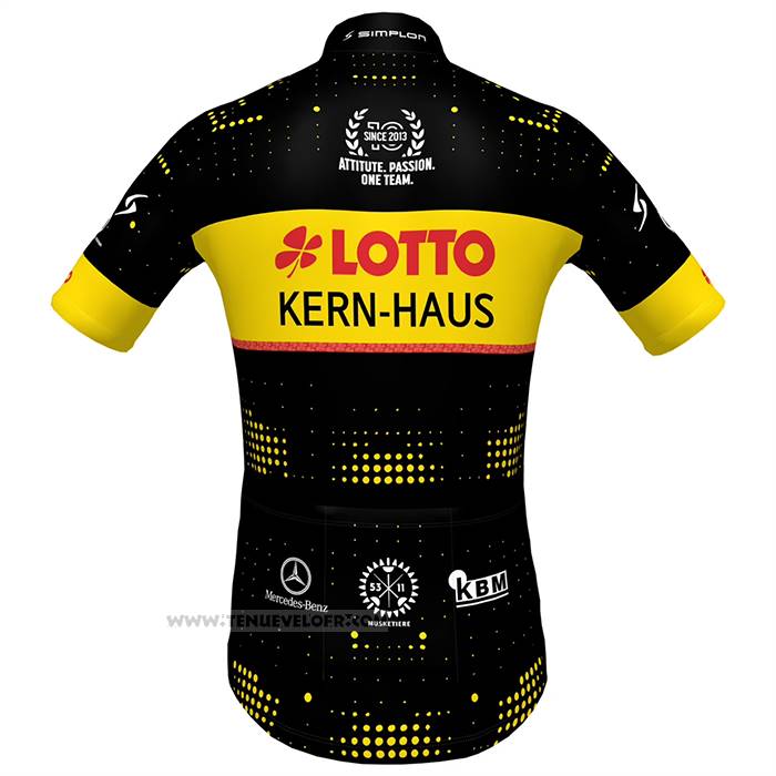 2023 Maillot Cyclisme Lotto-kern Haus Noir Jaune Manches Courtes Et Cuissard